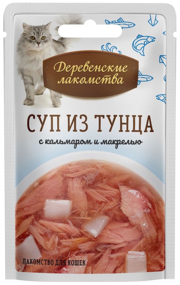 Влажный корм Деревенские лакомства «Суп из тунца с кальмаром и макрелью» 35 г