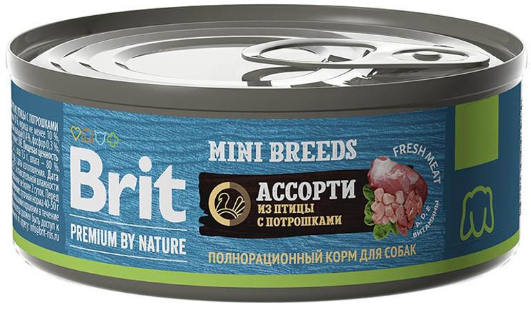 Корм Brit Premium By Nature Mini Breeds (консерв.) для собак малых пород, ассорти из птицы с потрошками, 100 г