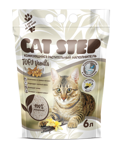 Наполнитель для кошек Cat Step Tofu Vanilla растительный комкующийся 6 л -2,8 кг