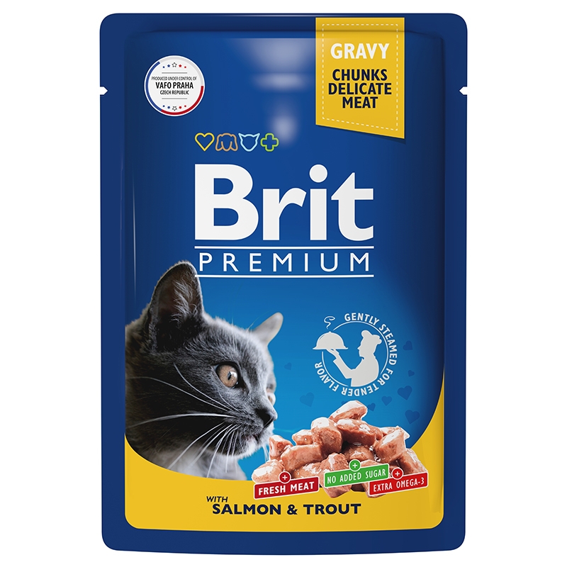 Brit Premium Пауч для взрослых кошек лосось и форель в соусе 85 г