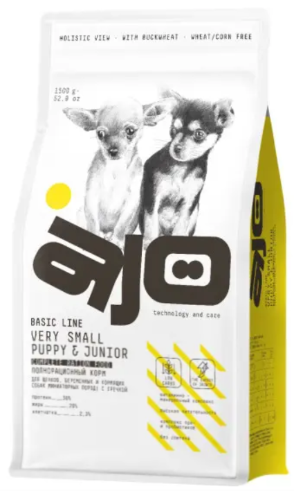 Ajo Dog Adult корм для ЩЕНКОВ миниатюрных пород индейка с гречкой 1,5 кг