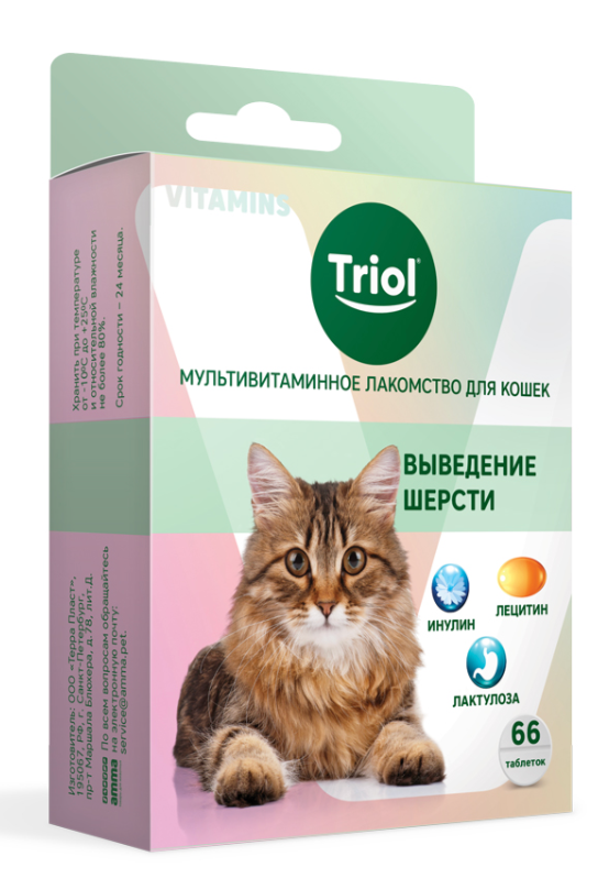Мультивитаминное лакомство для кошек &quot;Выведение шерсти&quot;, 33г, Triol