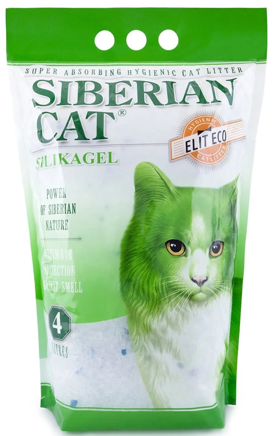 Сибирская кошка Элитный Силикагелевый наполнитель ЭКО-Зеленый