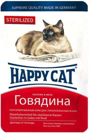 Корм Happy Cat Sterilized (в соусе) для стерилизованных кошек, с кроликом, 100 г