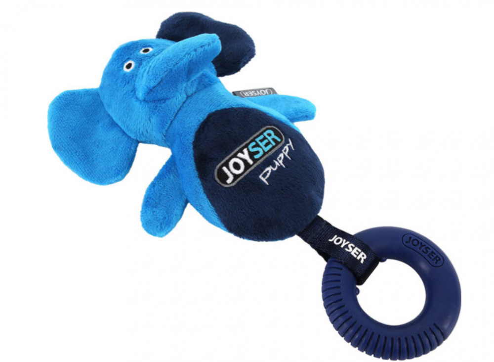 Joyser Puppy Игрушка Слоник для собак, с резиновым кольцом и пищалкой, S/M, голубой, 21 см