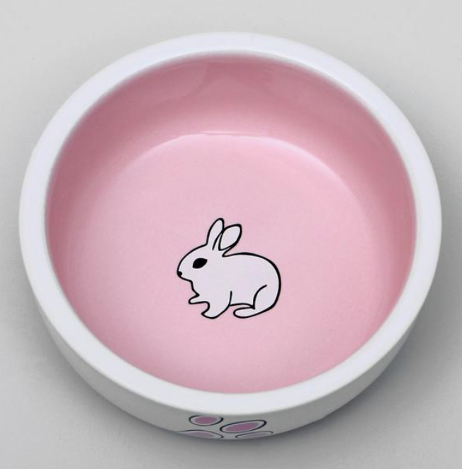 Миска керамическая для кроликов, 200 мл, 10 х 3,7 см, бело-розовая