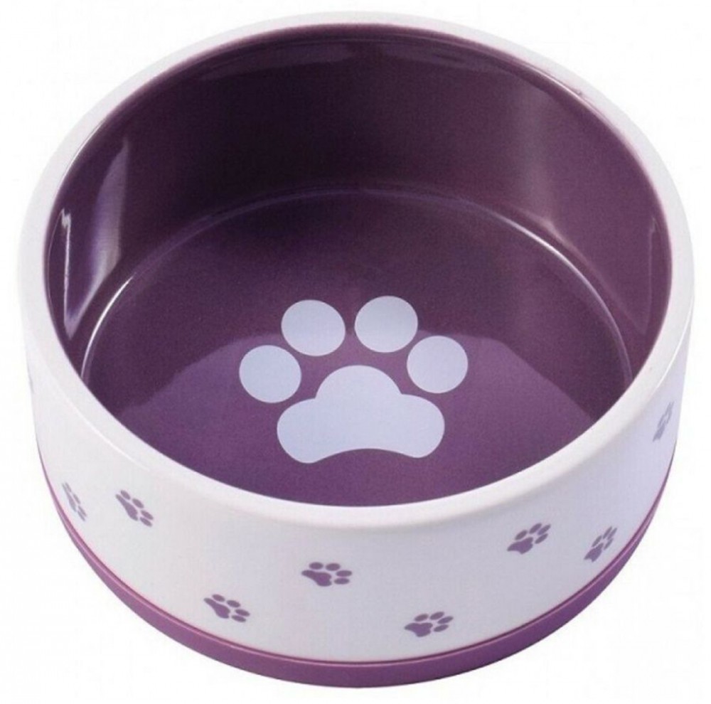 Миска Mr.Kranch керамическая нескользящая для кошек и собак 360 мл белая с фиолетовым