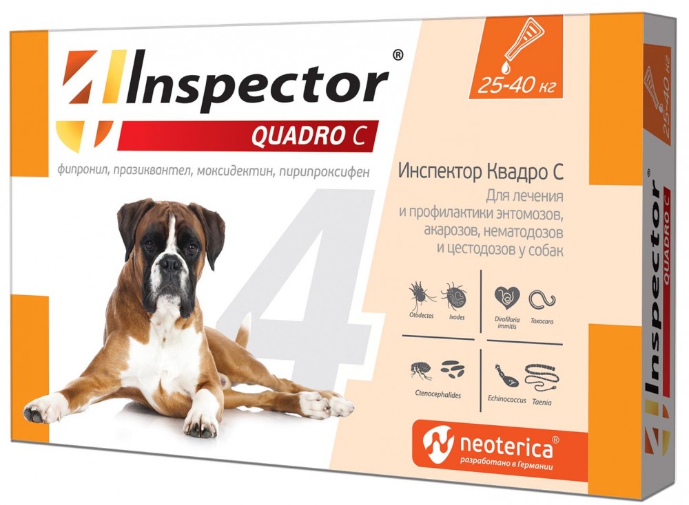 Inspector (Neoterica) Quadro капли для собак 25-40 кг, от блох, клещей и гельминтов