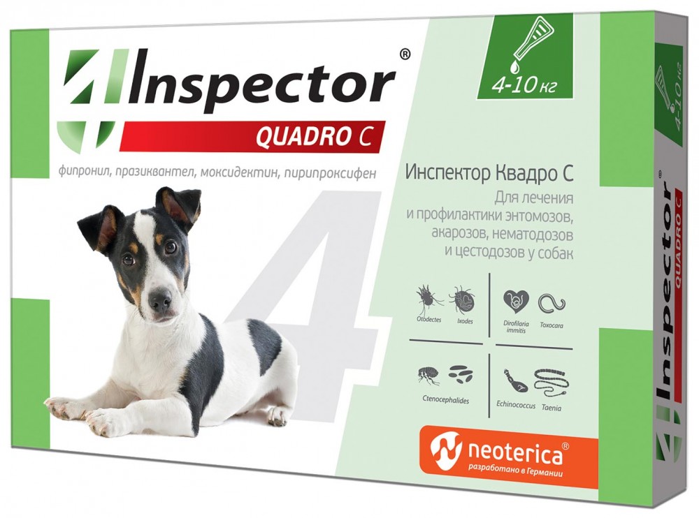 Inspector (Neoterica) Quadro капли для собак 4-10 кг, от блох, клещей и гельминтов