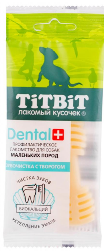 Лакомство для собак Titbit Dental+ Зубочистка с творогом для собак маленьких пород