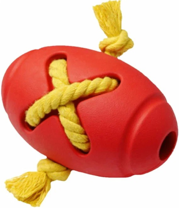 Homepet Silver Series Игрушка Мяч регби с канатом для собак, красный, каучук, 8 х 12.7 см