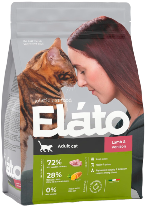 Корм сухой для кошек Elato Holistic Элато Холистик полнорационный для взрослых кошек с ягненком и олениной