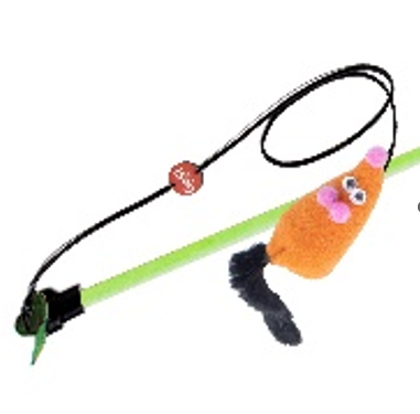 Дразнилка-Удочка GoSi для кошек Мышка-Машка с норковым хвостом, цвет оранжевый, палочка 150 см