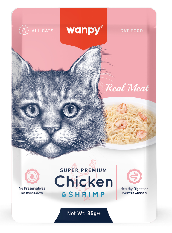 Wanpy Cat Пауч для кошек из курицы и креветок 85 г