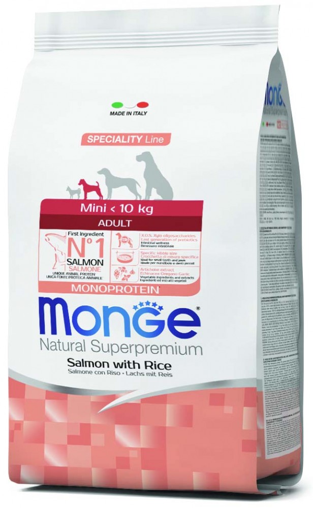 Корм сухой Monge Dog Speciality Mini корм для взрослых собак мелких пород лосось с рисом 800 г