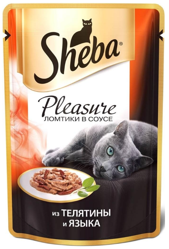 Влажный корм Sheba pleasure для кошек . Ломтики в соусе, телятина и язык 85 г