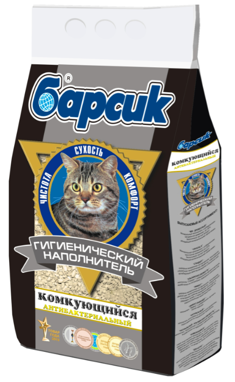 Наполнитель Барсик Комкующийся антибактериальный для кошек, 4.54 л, 3.6 кг