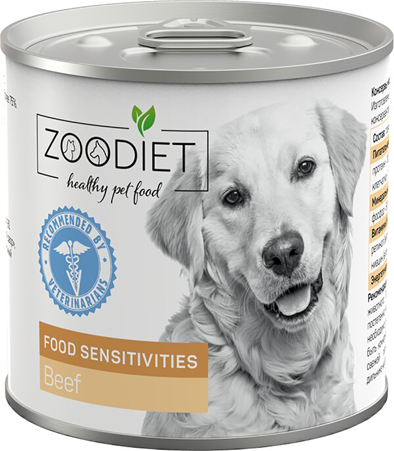 Корм Zoodiet Food Sensitivities Beef (консерв.) для собак с чувствительным пищеварением или пищевой непереносимостью, с говядиной, 240 г