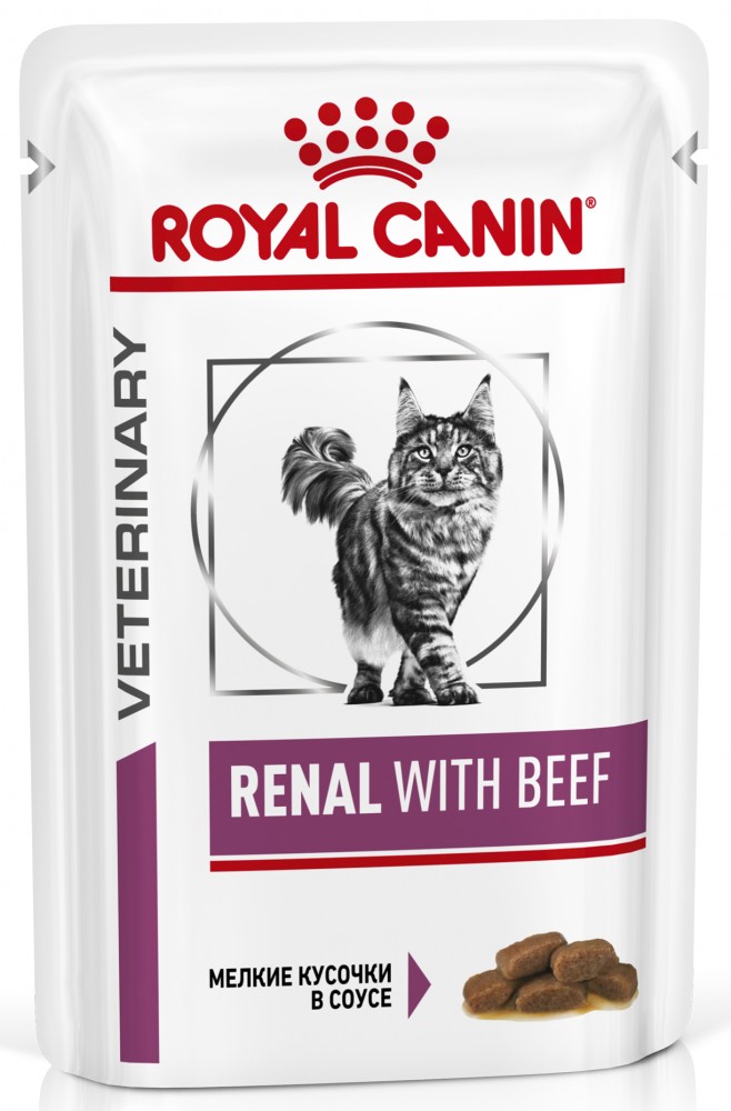 Влажный корм Royal Canin Renal S/O кусочки в соусе для кошек при лечении почек, c говядиной 85 г