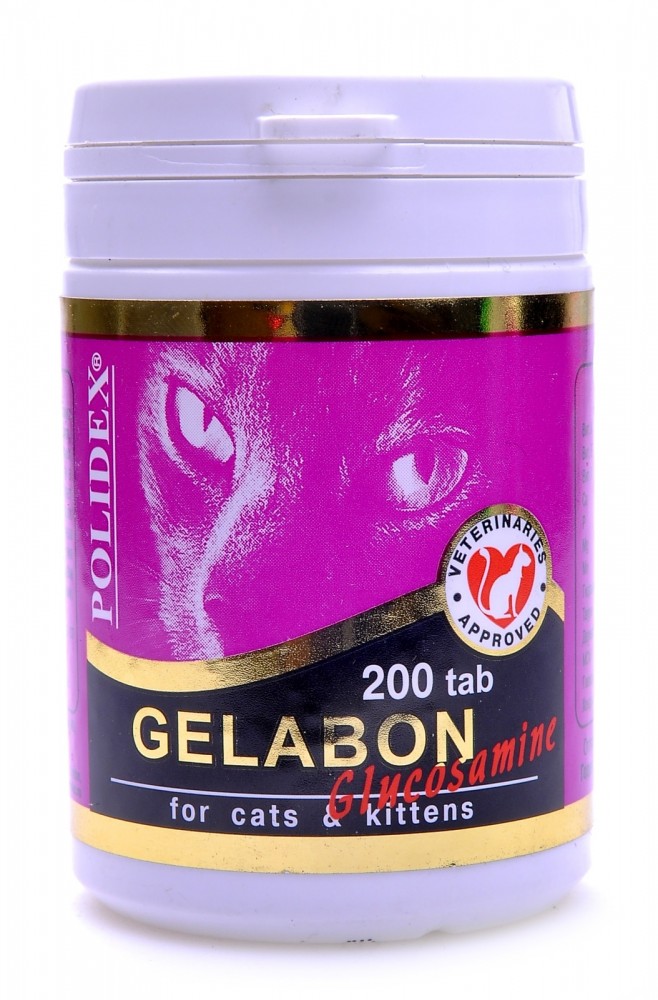 Polidex Gelabon plus Glucozamine витамины для кошек и котят, профилактика и лечение заболеваний суставов, 200 таб., 75 г
