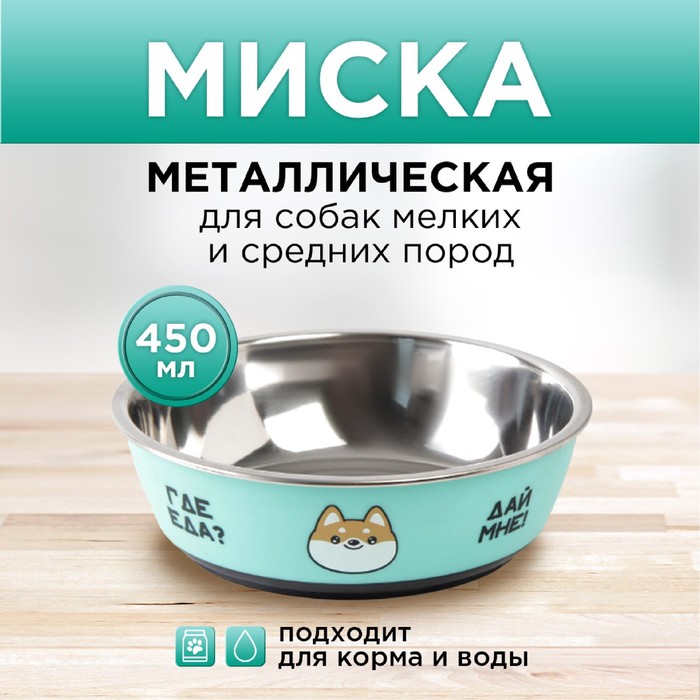 Миска Пушистое счастье металлическая для собаки «Ещё хочу», 450 мл, 14х4.5 см
