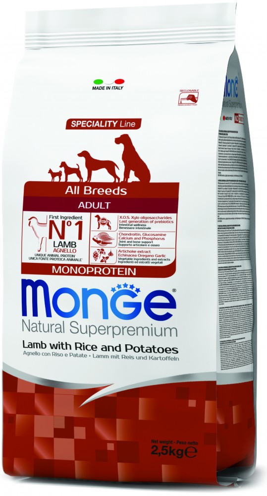 Корм сухой Monge Dog Speciality Lamb корм для всех пород ягненок с рисом и картофелем