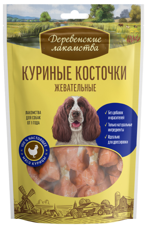 Лакомство для собак Деревенские лакомства Куриные косточки жевательные (100% мясо) 90 г
