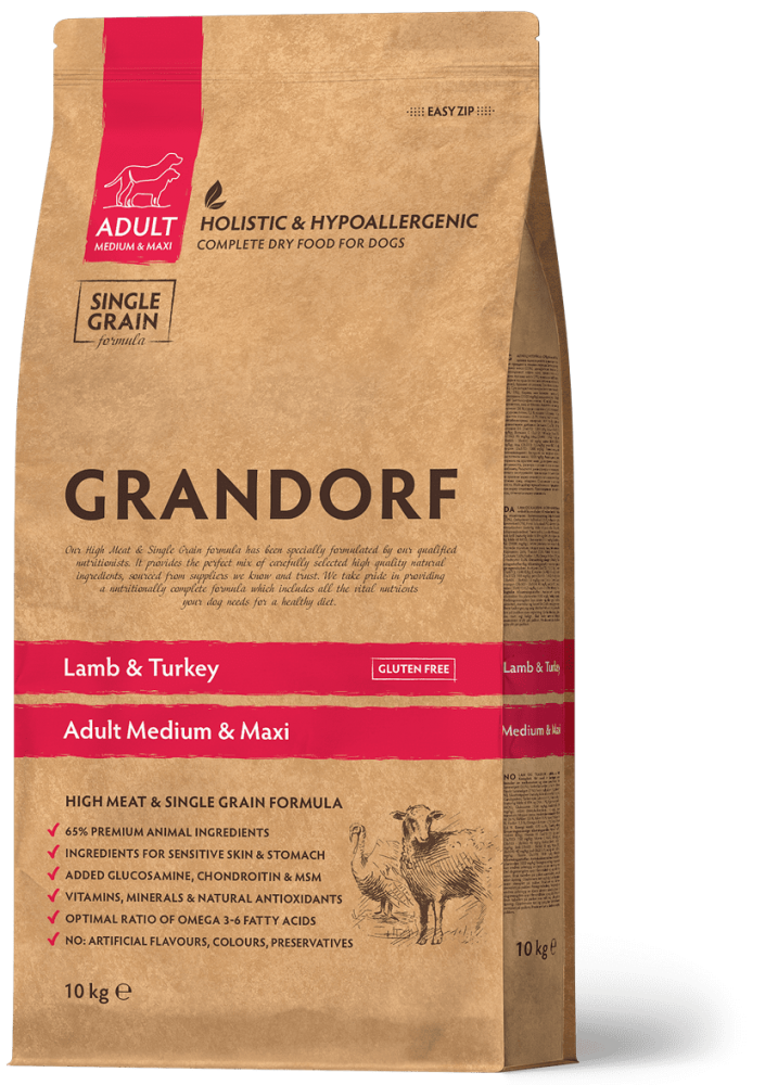 Сухой корм Grandorf Lamb &amp; Turkey Adult Medium &amp; Maxi для собак средних и крупных пород  (низкое содержание зерна), ягненок с индейкой