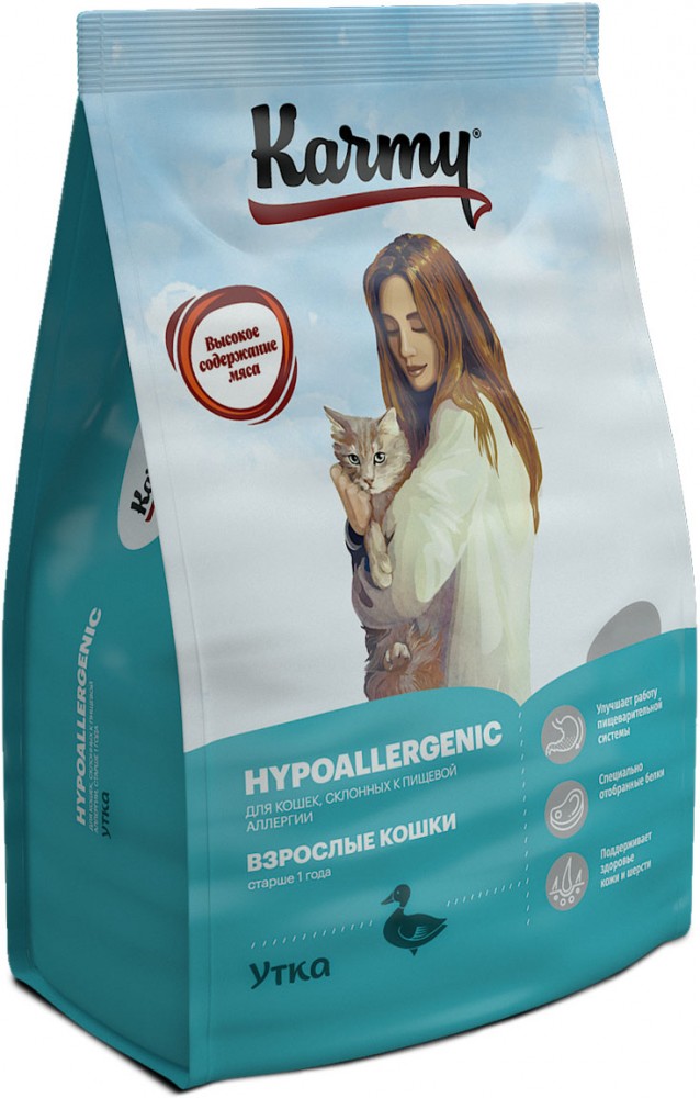 Корм Karmy HYPOALLERGENIC - Утка.Корм для взрослых кошек, склонных к пищевой аллергии 1,5 кг