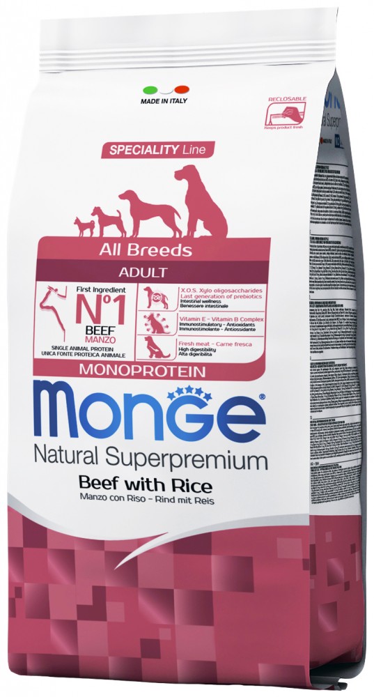 Корм сухой Monge Dog Monoprotein Beef &amp; Rice корм для собак всех пород говядина с рисом 2,5 кг