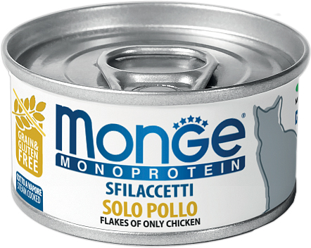 Влажный корм консервы для кошек  Monge Cat Monoprotein хлопья из курицы 80г