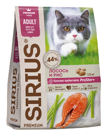 Сухой корм Sirius (Сириус) &quot;Лосось и рис&quot; для взрослых кошек 1,5 кг