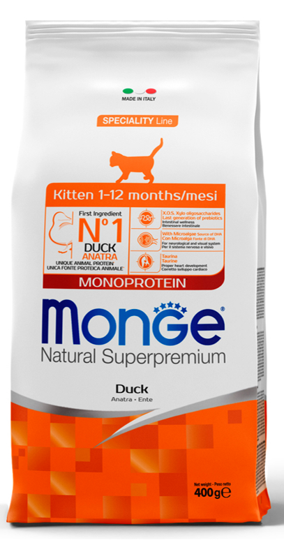 Корм сухой Monge Cat Monoprotein для котят с уткой 400 г