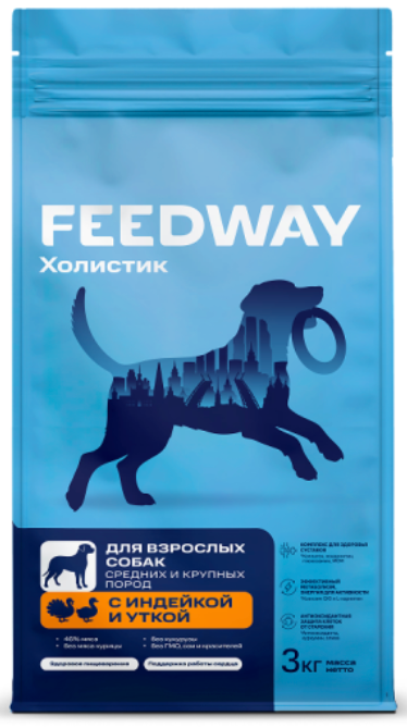 Корм Feedway Индейка и утка монопротеиновый полнорационный для собак средних и крупных пород