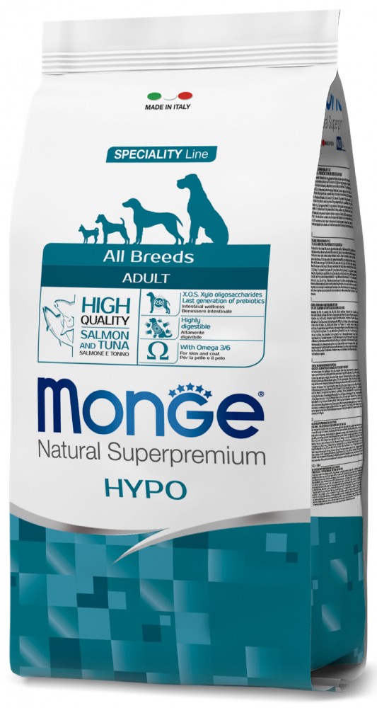 Корм сухой  Monge Dog Hypo Salmon &amp; Tuna корм для собак гипоаллергенный лосось с тунцом 15 кг (бридерский мешок)