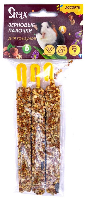 Лакомство Snax Plus зерновые палочки, ассорти (витамины и минералы, люцерна, орех), 3 шт