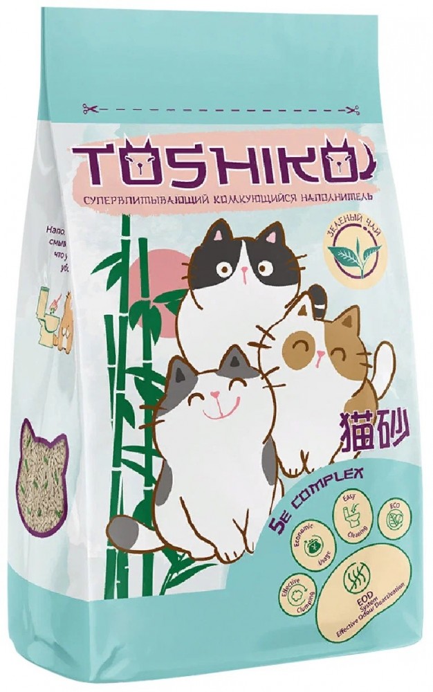 Наполнитель Toshiko Зеленый чай для кошек, древесный, комкующийся, с ароматом зеленого чая, 7.6 кг, 20 л