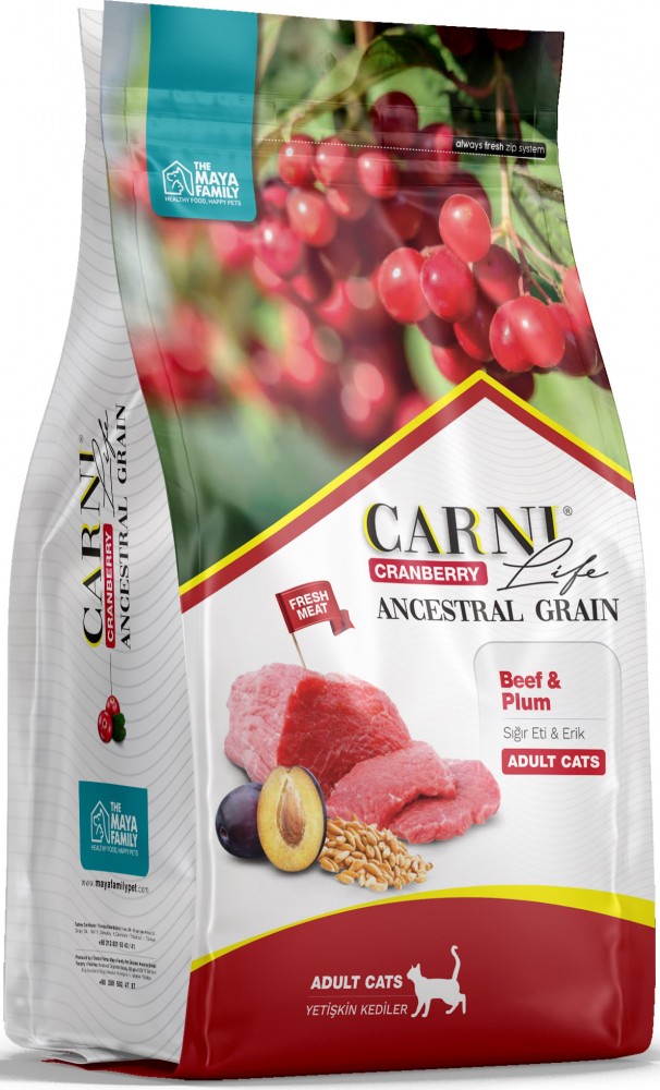Корм Carni Life Ancestral Grain Beef &amp; Plum (низкозерновой) для кошек, говядина с черносливом и клюквой, 1.5 кг