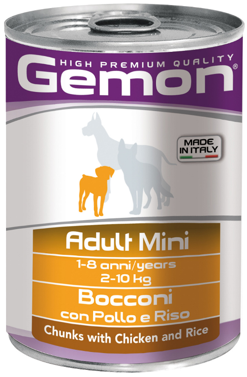 Консервы для собак Gemon Dog Mini для мелких пород кусочки курицы с рисом 415 г