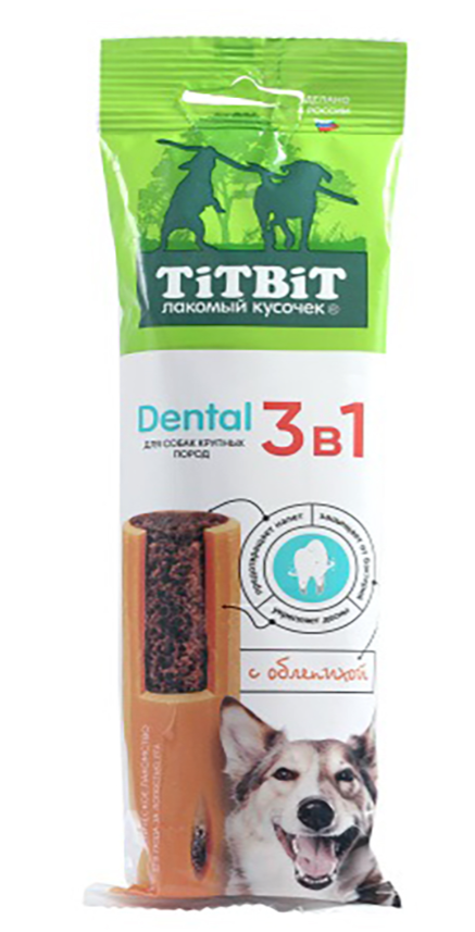 Лакомство TiTBiT Дентал 3 в 1 для собак крупных пород, с облепихой, 95 г