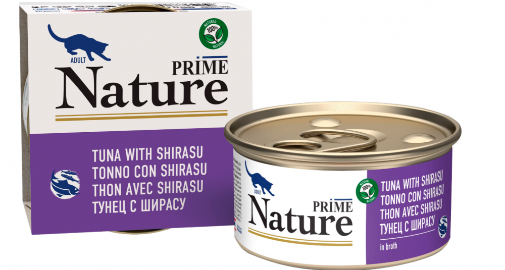 Корм Prime Nature (в бульоне) для кошек, тунец с ширасу, 85 г