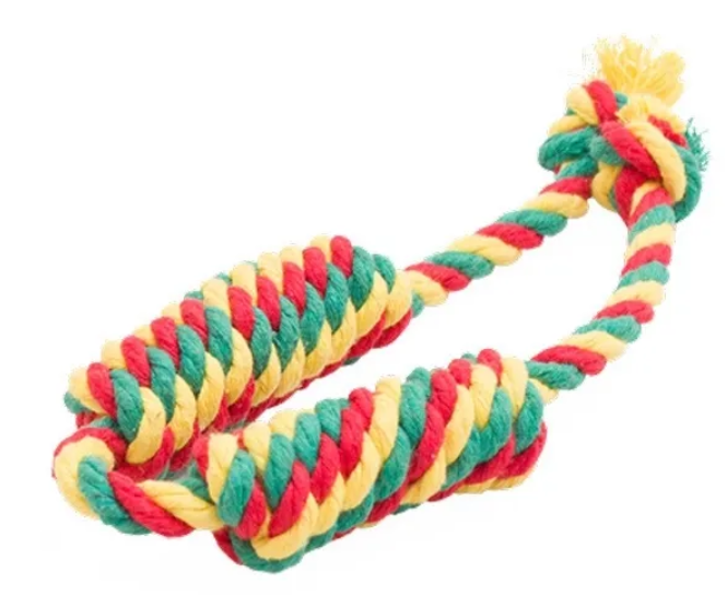 Игрушка для собак Сарделька канатная 2шт Dental Knot СРЕДНЯЯ (желтый-зеленый-красный)