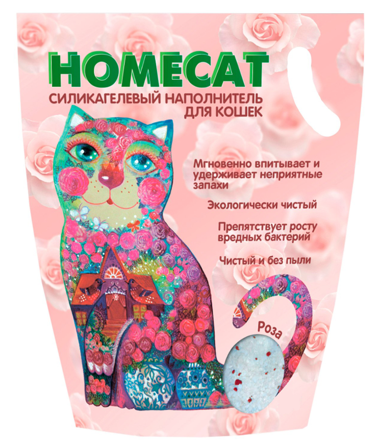 Наполнитель Homecat Роза для кошек, силикагелевый, с ароматом розы, 3.25 кг, 7.6 л