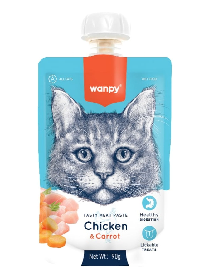 Wanpy Cat Лакомство для кошек Мясной мусс из курицы и моркови 90 г