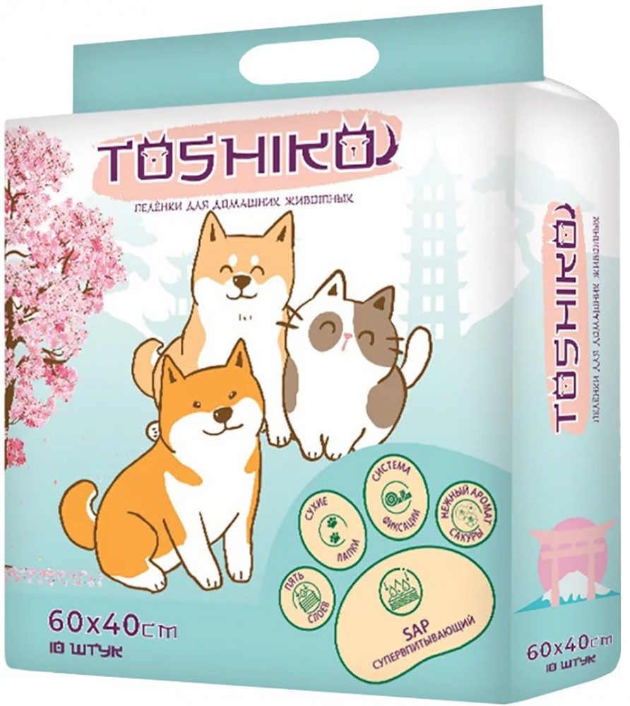 Toshiko впитывающие пеленки для животных, с ароматом сакуры, 60х40 см, 10 шт