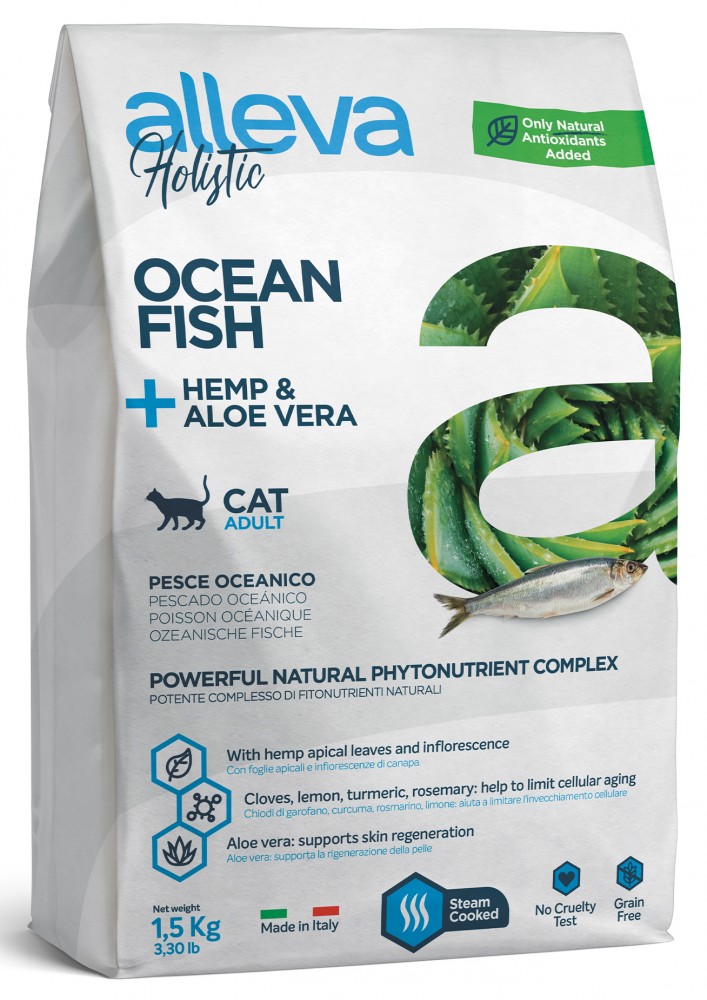 Корм Alleva Holistic Cat Adult Ocean Fish для кошек, океаническая рыба, конопля и алоэ вера 1,5 кг