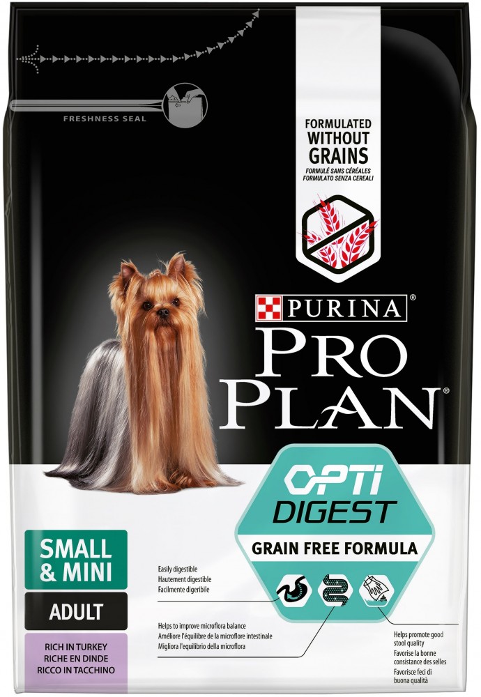 Корм Purina Pro Plan Grain Free Formula для взрослых собак малых пород с чувствительным пищеварением, с индейкой 700 г