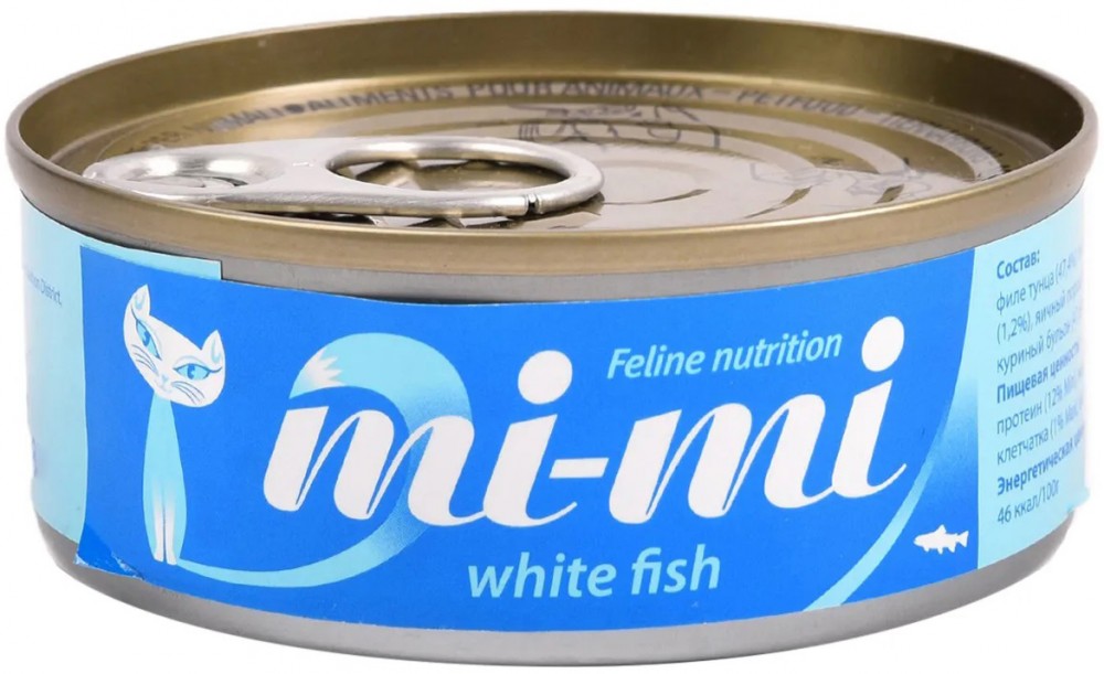 Корм Mi-Mi (в желе) для кошек, с белой рыбой, 80 г