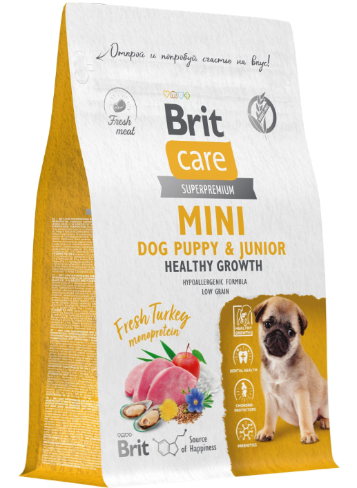 Корм BRIT CARE Mini Puppy&amp;Junior с индейкой для ЩЕНКОВ малых пород