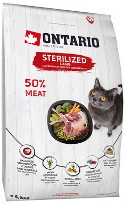 Корм Ontario Cat Sterilised Lamb для стерилизованных кошек, с ягненком